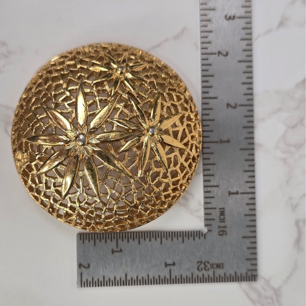 Vintage Monet Jewelry Lot Gold Tone Bamboo Brooch Filigree Pin Red Hoop Earrings - Picture 11 of 13